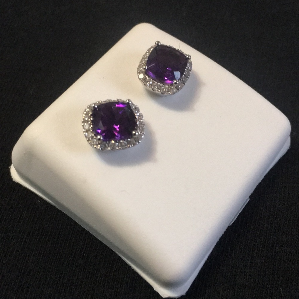 2.01 CTW Princess Natural Amethyst Diamond Stud - Picture 4 of 8